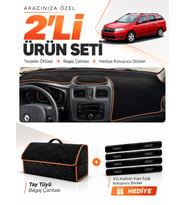 DACİA LOGAN MCV (2012-2021) Uyumlu Torpido Örtüsü + Tay Tüyü Bagaj Çantası + Sticker Seti - Siyah Kahverengi