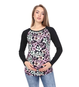 LuvmaBelly MYRA2353 Siyah Çiçekli Çizgili Parçalı Hamile Tshirt