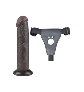 Belden Bağlamalı 20 cm Kayar Deri Çift Katmanlı Dong Siyah Dildo