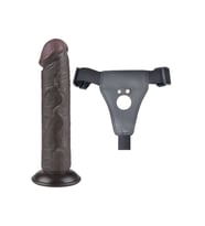 Belden Bağlamalı 20 cm Kayar Deri Çift Katmanlı Dong Siyah Dildo