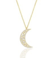 Gümüş altın yaldızlı baget kesim zirkon taşlı hilal kolye SGTL11970GOLD