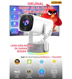 Kablosuz 1080P 4K Ultra HD Projeksiyon, Şarjlı, Android, Wi-Fi, Bluetooth, Sinema