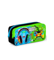 Coral High Kids Siyah Fosforlu Yeşil Kulaklık Game Desenli İki Bölmeli Kalem Çantası 12077