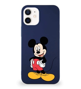 Apple iPhone 12 Soft Premier Kapak Mickey Mouse-E Tasarımlı Silikon Kılıf - Lacivert (Şeffaf)