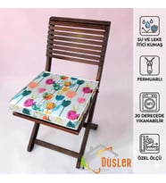 Düşler Ev Tekstili 40x40 Rengarenk Lale Desenli Su ve Leke İtici Duck Kumaş Fermuarlı Bağcıklı Biyeli Sandalye Minderi 5 cm