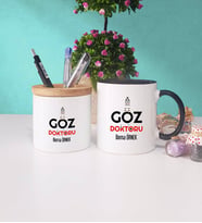 Göz Doktoru Kupa Bardak Siyah ve Kalemlik