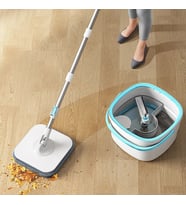 Ezere Temiz-Kirli Su Hazneli Teleskopik Mikrofiber Mop Paspas Yüzey Fayans Temizleyici Set (Beyaz)