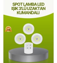 Uzaktan Kumandalı 3 Lü Kablosuz Led Spot Lamba Seti Yapışkanlı Pratik Kullanım