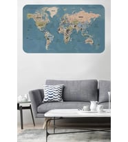 Türkçe Eğitici Ülke Ve Başkent Okyanus Detaylı Atlası  Dünya Haritası Duvar Sticker -60x105-3836