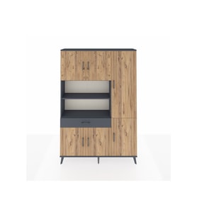 Arges Dolap 10 Raflı Tek Çekmeceli 6 Kapaklı 132x30x195 Antrasit-Çam/Antrasit