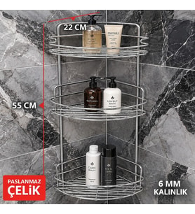 Banyo Köşeliği Banyo Rafı Paslanmaz Banyo Köşe Duş Rafı 3 Lü Metal Köşe Raf