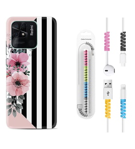 Xiaomi Redmi Note 7 8 9 Pro 10 2022 10 Pro 10S Kılıf Kablo Koruma Spiral Silikon Flowers 4 1390