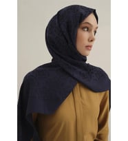 Lyocell Naia Kare Monogram Şal 6 (Açık Lacivert)