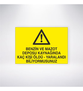 Benzin ve Mazot Deposu Kaynağında Kaç Kişi Öldü- Yaralandı Biliyormusunuz 21x28 Arkası Yapışkanlı Levha