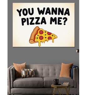 Komik Pizza Dilimi Yazısı Dekoratif Kanvas - Mdf Ahşap Tablo
