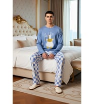 Erkek Uzun Kollu Bisiklet Yaka Ordek Baskılı Pijama Takımı Fonksiyonel Dayanıklı Kaliteli Şık