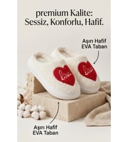 Hafif ve Yumuşak Peluş Kaymaz Taban Anne Çocuk Misafir Kalp Love Yazılı Ev Terliği