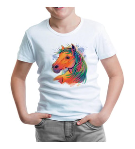 Horse with Colorful Hair Beyaz Çocuk Tshirt