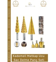 Özel Üretim Çift Yiv Sistemli Çatlatmadan Kesim Kademeli Matkap Ucu Sac Delme Panç Seti