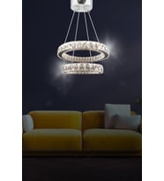 ZİLLA 2'Lİ MODERN SARKIT KRİSTAL TAŞLI LED AVİZE - 3 RENK KUMANDALI - ( Beyaz - Sarı - Gün Işığı )