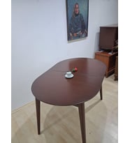 Masa Oval 90641 Retro Ayak Model Kayın Retro Açılır Parlak Ceviz Tabla El Yapım