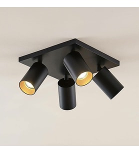 Rsylight Metal Hareketli Modern Siyah Kare 4Lü Led Spot Avize Günışığı Ampullü