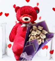 Premium 90 cm Peluş Ayı ve Premium Yumoş MOR Peluş Ayıcık Buketi (Kırmızı)