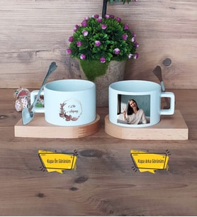 Doğum Günü Hediyesi İsme Özel Kupa Bardak Ahşap Altlıklı Kısa Fotoğraflı