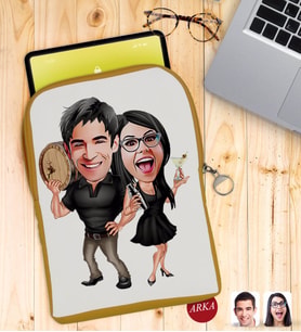 BK Gift Kişiye Özel Sevgililer Karikatürlü Taşınabilir Koruyucu Tablet Kılıfı & Organizer Çanta - Sarı-18