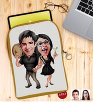 BK Gift Kişiye Özel Sevgililer Karikatürlü Taşınabilir Koruyucu Tablet Kılıfı & Organizer Çanta - Sarı-18