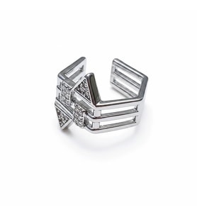Earcuff Sıkıştırmalı Çelik Kıkırdak Küpe Geometrik Zirkon Taşlı Gümüş Renk