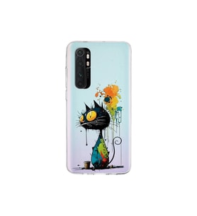 Xiaomi Mi Note 10 Lite ile Uyumlu Splash Kedi Tasarımlı Şeffaf Silikon Kılıf