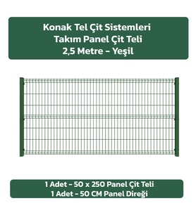 KONAK TEL ÇİT SİSTEMLERİ 1 ADET PANEL ÇİT TAKIM 50X250 CM (Yeşil)