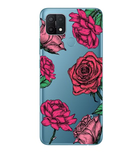 Oppo A15 / A15S Uyumlu Gül Desenli Şeffaf Telefon Kılıfı