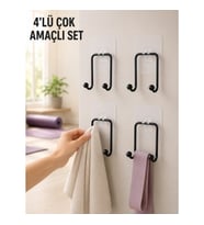 Mey İthalat® 4'lü Duvar Tipi Yapışkanlı Askı Pratik Ev ve Banyo Askılık Seti