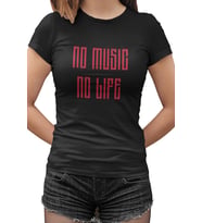 No Music No life Siyah Kadın Tshirt