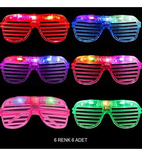 Mey İthalat® Işıklı Panjur Şeritli Led Parti Gözlüğü 6 Renk 6’lı Set