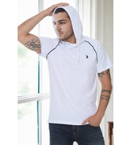 T9570 DEWBERRY KAPŞONLU ERKEK T-SHIRT-BEYAZ