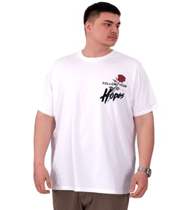 Mode XL Büyük Beden Erkek T-Shirt Bisiklet Yaka ROSE U25032 Beyaz