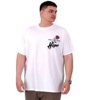 Mode XL Büyük Beden Erkek T-Shirt Bisiklet Yaka ROSE U25032 Beyaz