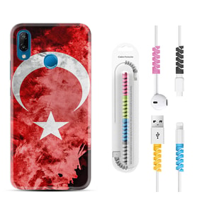 Huawei P20 Lite Mate 10 20 Lite Pro P40 Lite KılıfKablo Koruma Spiral Silikon Şanlı Türk Bayrağı 3 1395