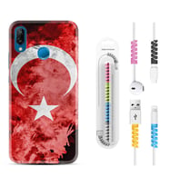 Huawei P20 Lite Mate 10 20 Lite Pro P40 Lite KılıfKablo Koruma Spiral Silikon Şanlı Türk Bayrağı 3 1395