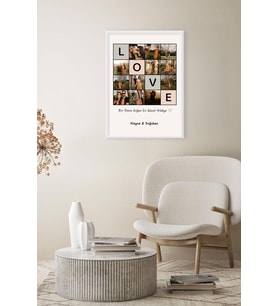 Kişiye Özel Love Stil Çerçeve, Sevgiliye Özel 12 Fotoğraflı Lamine Çerçeveli Fotoğraf Baskı Tablo (Beyaz)