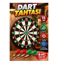 15 İnç Ahşap Dart Tahtası Seti – 4 Adet Metal Uçlu Dart Oku