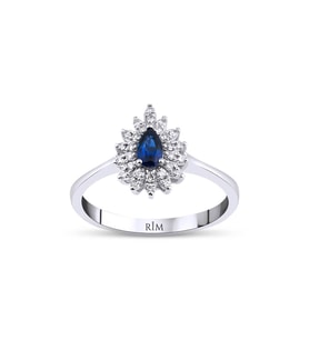 0.40 Karat Laboratuvar Pırlantalı Safir Yüzük - HRD Sertifikalı
