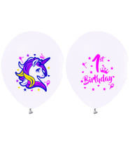 Balon baskılı lisanslı 12 inc 4+1 unıcorn 1 yaş beyaz pk:100-