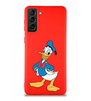 Samsung Galaxy S21 Plus Soft Premier Kapak Donald Duck-C Tasarımlı Silikon Kılıf - Kırmızı (Şeffaf)