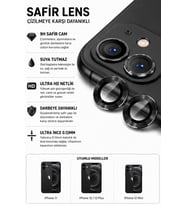 iPhone 11 / 12 / 12 Mini Siyah Metal Kamera Lens Koruyucu Safir Cam Ultra Net HD