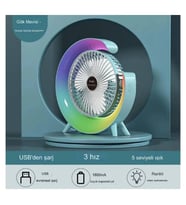 Masaüstü Vantilatör Usb Şarjlı Rgb Led Işıklı 3 Kademeli 180° Ayarlanabilir Soğutucu Fan Mavi