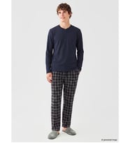 LC WAIKIKI Lacivert Henley Yaka Uzun Kollu Erkek Pijama Üst